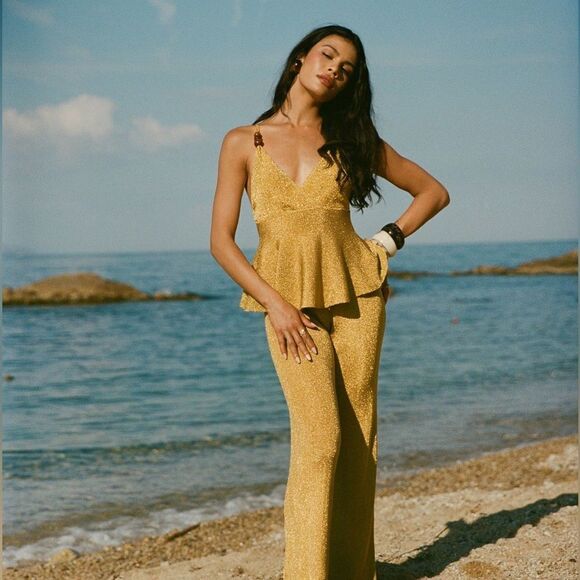 Pheme Tops - Pheme Tied Metallic Knit Top